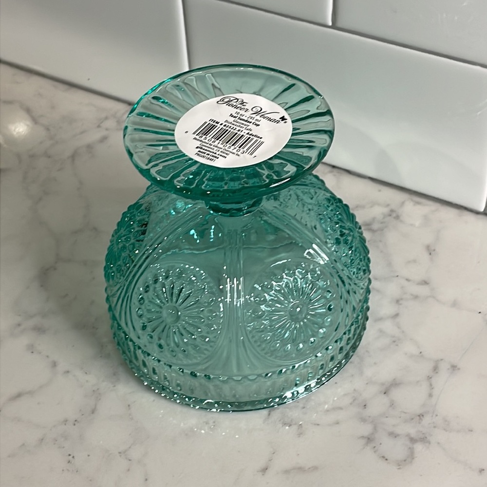 NWT (4) The Pioneer Woman Adeline Teal Sundae Cup Colored Glassware - Picture 5 of 8